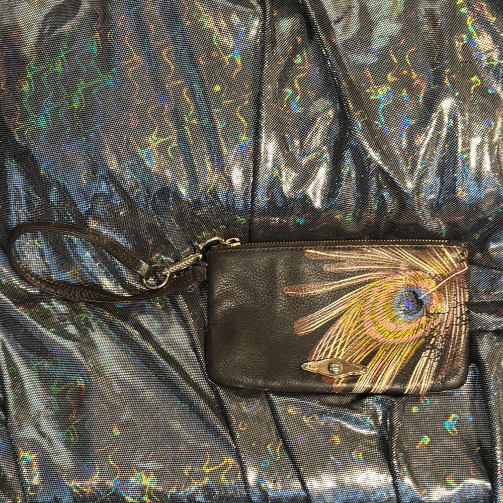 Elliott Lucca Black and Brown Peacock Feather Wristlet